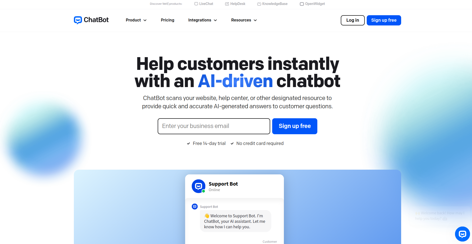 Chatbot website screenshot